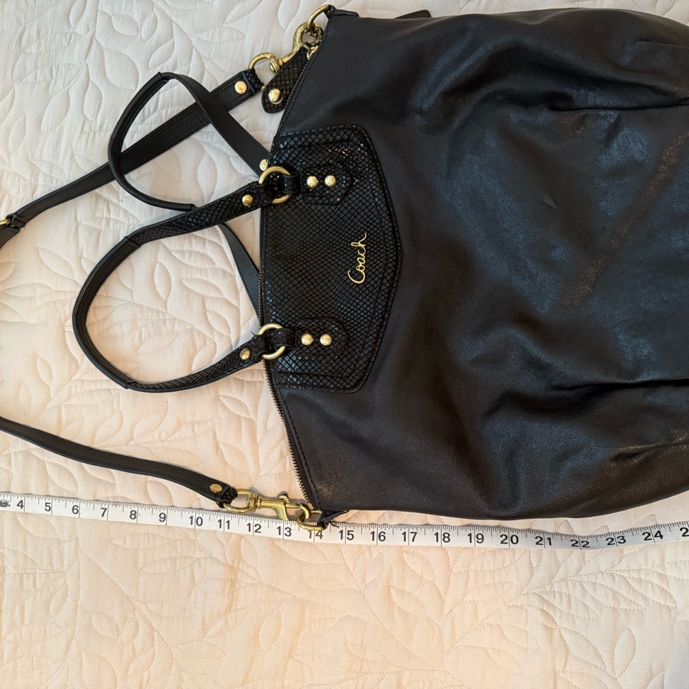 Coach Black Leather Tote with Gold Hardware